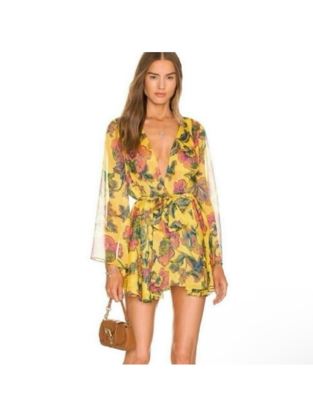 Misa Los Angeles Kaia Bell sleeves Vacation Beach island boho mini Dress